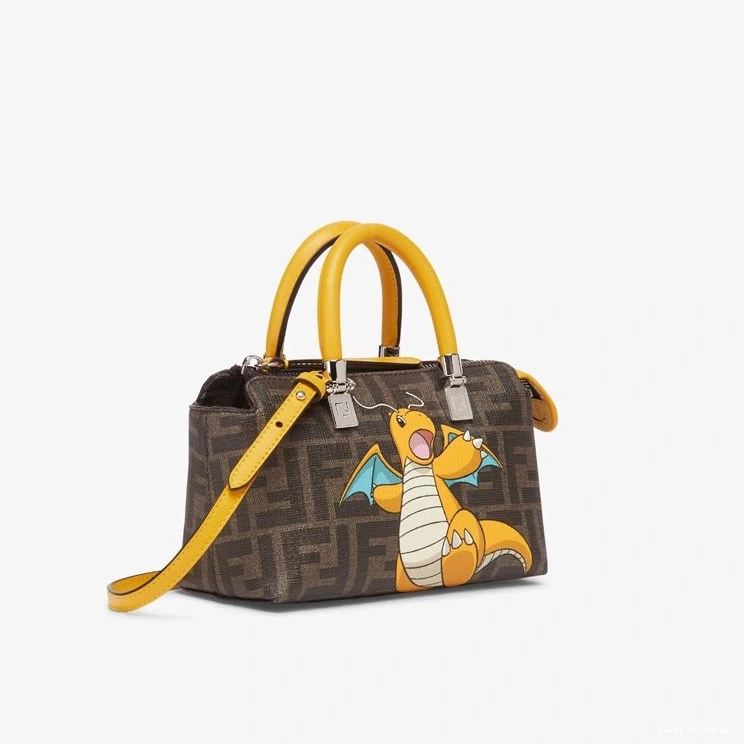 Vintage HOT By The Way Mini Dragon FF Fendi Brown In Fabric Boston Yellow Bag Pokmon Motif 0709
